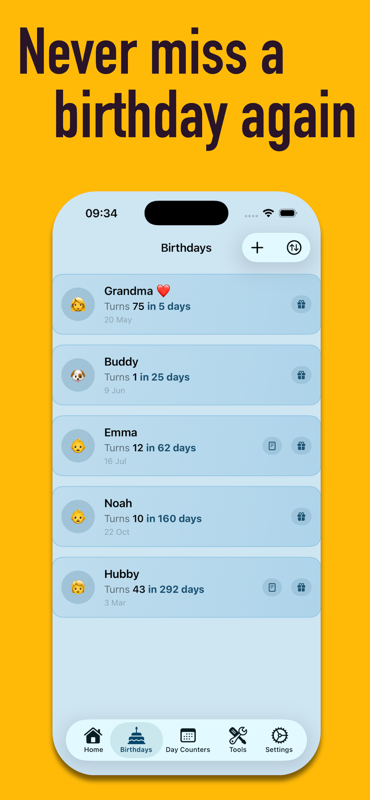 Birthday reminders in When? app