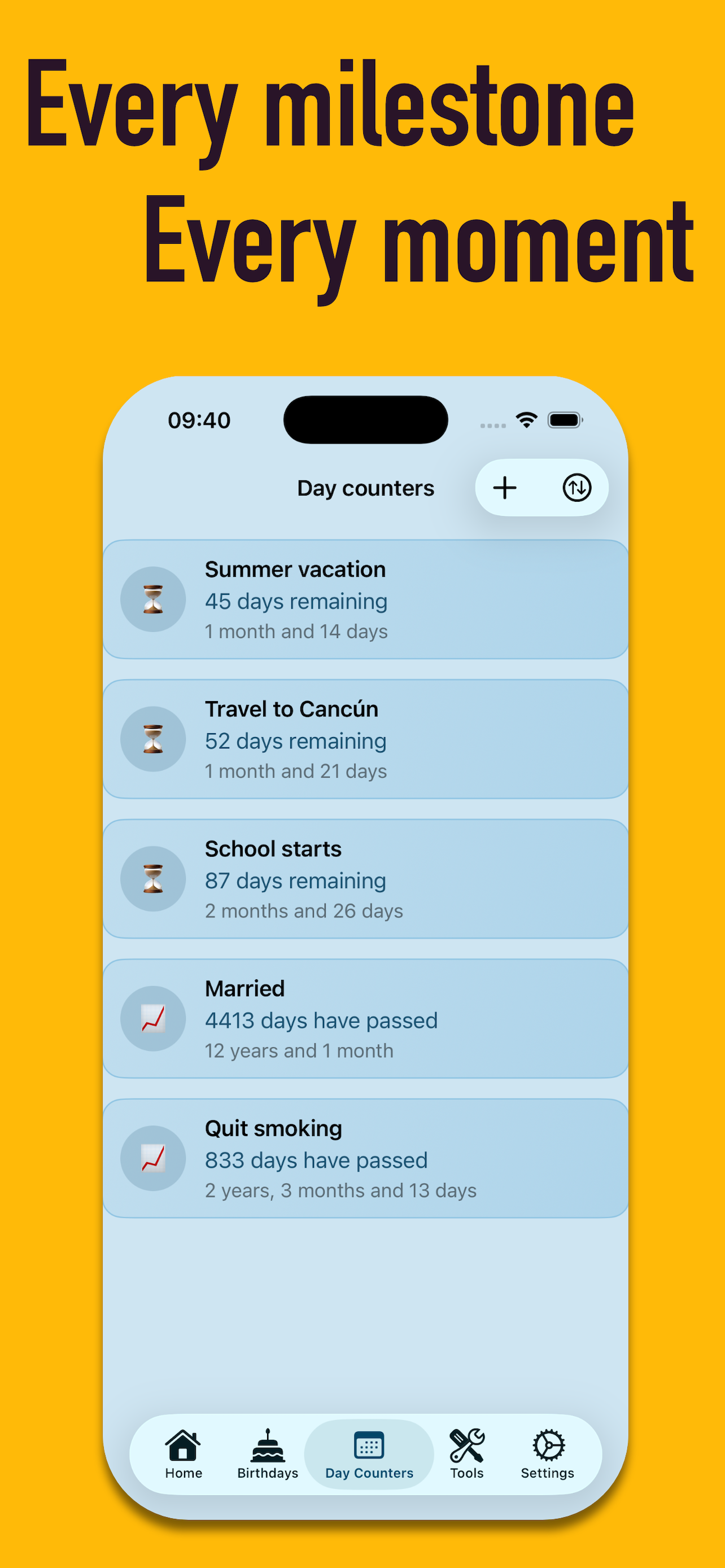 Countdown timer in When? app